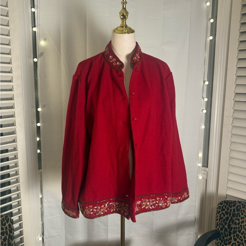 Red Embroidered Women's Jacket